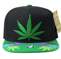 SM844 Marijuana Snapback Cap (Black & Kelly Green)