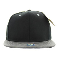 SP007 Blank Cotton Snapback Cap (Black & Grey PU)