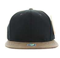 SP007 Blank Cotton Snapback Cap (Black & Brown PU)