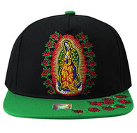 SM309 Guadalupe Rose Snapback Cap (Black & Kelly Green)