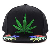 SM844 Marijuana Snapback Cap (Black & Black)