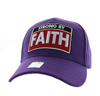 VM606 Strong  By Faith Christian Baseball Velcro Cap Hat (Solid Purple)