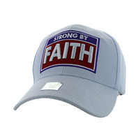 VM606 Strong  By Faith Christian Baseball Velcro Cap Hat (Solid White)