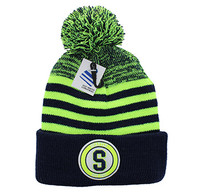 WB183 Seattle Pom Pom Beanie (Navy & Lime)