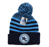 WB183 North Carolina Pom Pom Beanie (Navy & Sky Blue)