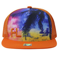 SM853 Florida Mesh Snapback Cap Hat (Solid Orange)