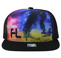 SM853 Florida Mesh Snapback Cap Hat (Solid Black)