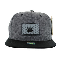 SM814 Marijuana Cotton Snapback Cap Hat (Charcaol & Black)