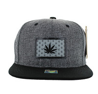 SM814 Marijuana Cotton Snapback Cap Hat (Charcaol & Black)