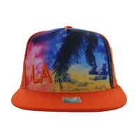 SM853 Los Angeles Mesh Snapback Cap Hat (Solid Orange)