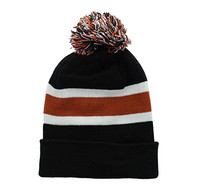 WB070 Plain Pom Pom Beanie (Black & Texas Orange)