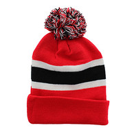 WB070 Plain Pom Pom Beanie (Red & Black)