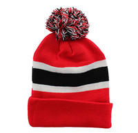 WB070 Plain Pom Pom Beanie (Red & Black)