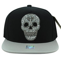 SM029 Skull Snapback Cap Hat (Black & Silver)