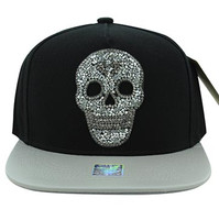 SM029 Skull Snapback Cap Hat (Black & Silver)