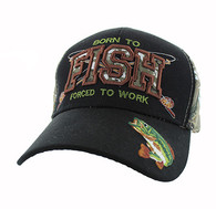 VM181 BORN TO FISH FORCED TO WORK - BLACK/HUNTING CAMO