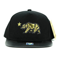 SM763 Cali Bear Snapback Cap Hat (Black & Black) - Gold