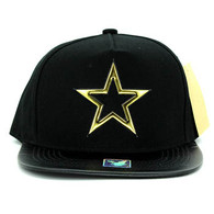SM763 Star Snapback Cap Hat (Black & Black) - Gold