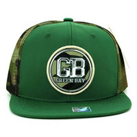 SM062 Green Bay Snapback Trucker Mesh Cap (Dark Green & Military Camo)