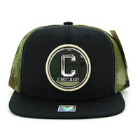 SM062 Chicago Snapback Trucker Mesh Cap (Black & Military Camo)
