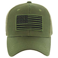 VM9003 USA FLAG , TRUCKER - OLIVE