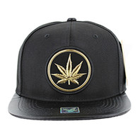 SM039 Marijuana Snapback Cap (Black & Black)