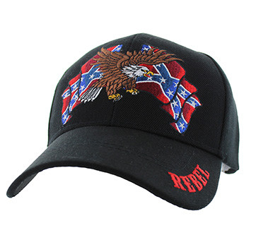 VM444 Rebel Flag Eagle Velcro Cap (Solid Black) - Ace Cap, Inc.