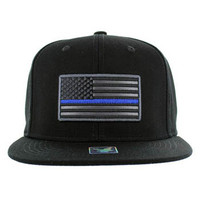 SM9005 USA Flag Blue Strip Snapback Cap (Solid Black)