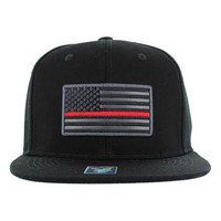 SM9005 USA Flag Red Strip Snapback Cap (Solid Black)