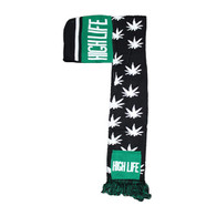 WS030 High Life Marijuana Hoodie Scarf (Black & Kelly Green)