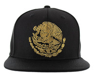 SM642 Mexico Snapback Cap (Solid Black) - Gold Stitch