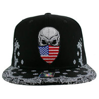 SM587 Skull USA Flag Snapback (Solid Black)