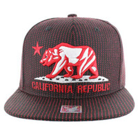 SM006 Cali Bear Snapback (Solid Black) - Red Stitch
