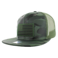 SM100 USA Flag Mesh Trucker Snapback Cap (Solid Olive Military Camo)
