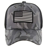 VM1001 USA FLAG , TRUCKER - GRAY CAMO