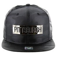 SM013 Pittsburgh Snapback (Solid Black Military Camo)