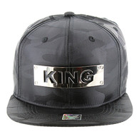 SM013 King Snapback (Solid Black Military Camo)