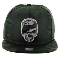 SM013 Skull Snapback (Solid Olive Military Camo)