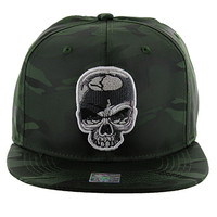 SM013 Skull Snapback (Solid Olive Military Camo)