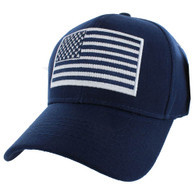 VM367 Kids American USA Flag Velcro Cap (Solid Navy)