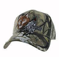 VM117 Native Pride Wolf Feather Velcro Cap (Solid Hunting Camo)