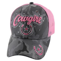 VM206 Cowgirl Mesh Trucker Cap (Grey Camo & Light Pink) 