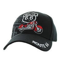 VM086 Route 66 Road Motorcycle Velcro Cap (Solid Black)