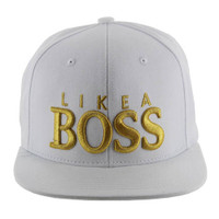 SM356 "LIKE A BOSS " Cotton Snapback (Solid White - Gold Stitch)