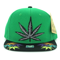 SM844 Marijuana Snapback Cap (Kelly Green & Black)