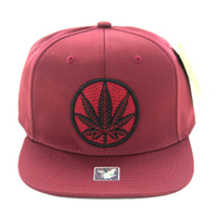 SM017 Marijuana Snapback Cap (Solid Burgundy)