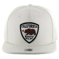 SM022 Cali Bear Patch PU Snapback Cap (Solid White)