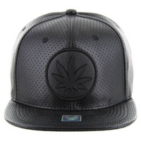 SM022 Marijuana PU Snapback Cap (Solid Black)