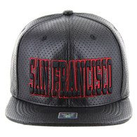 SM022 San Francisco PU Snapback Cap (Solid Grey) - Red Outline