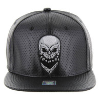 SM022 Skull PU Snapback Cap (Solid Black)